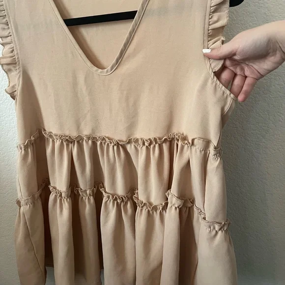 SHEIN Ruffled Sleeveless Blouse - Tan - Picture 3 of 5